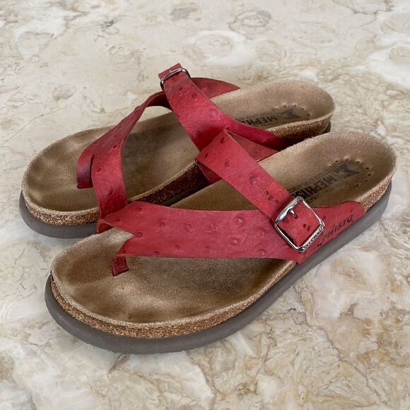 Mephisto Helen Air Relax Ostrich Embossed Red Leather Women’s Sandals - Picture 2 of 16